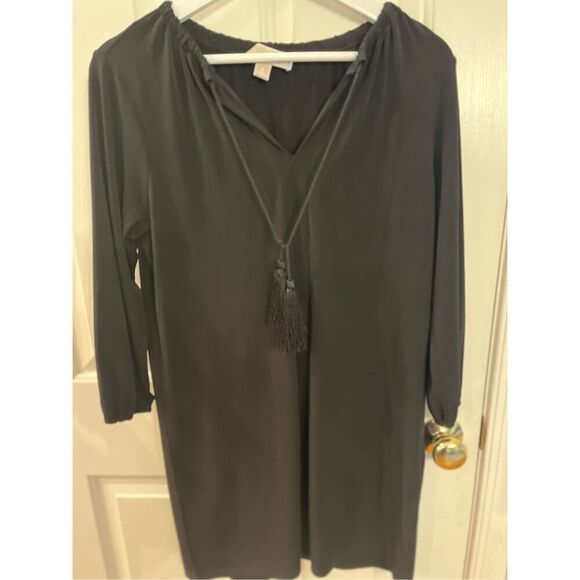 Michael Michael Kors Black Slinky Tassel Tie Long Sleeve Dress sz S EUC - Picture 1 of 8